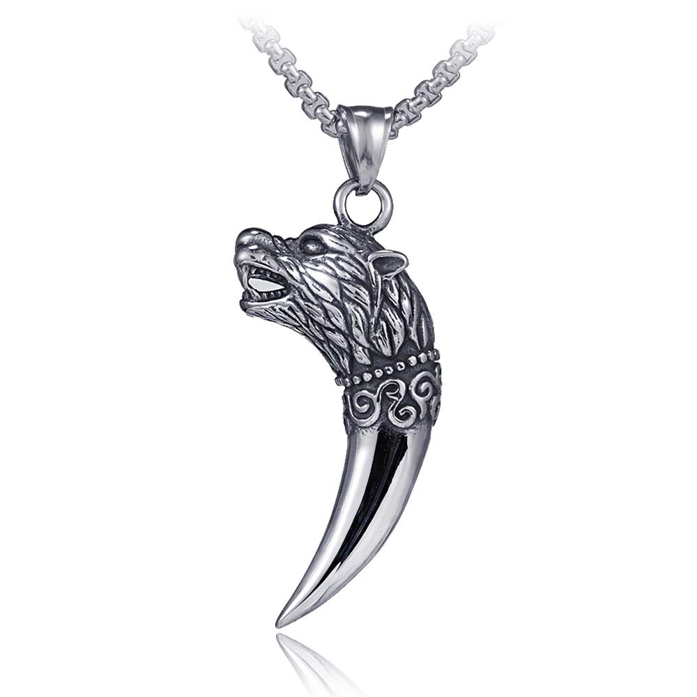 

Wolf Tooth Pendant Necklaces Ancient Silver Stainless Steel chain Necklace Women Men hiphop Fashion Fine Jewelry