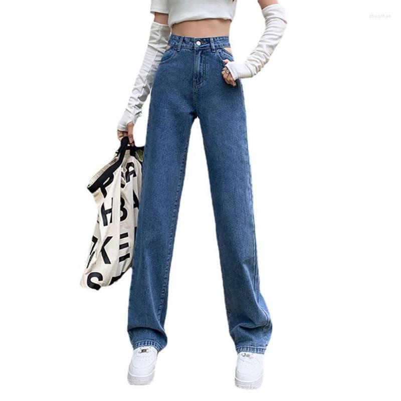 

Women's Jeans Hollow High Waist For Women 2022 Fashion Streetwear Woman Wide Leg Pants Black Blue Denim Trousers Straight Baggy Mom Jean, 262 black