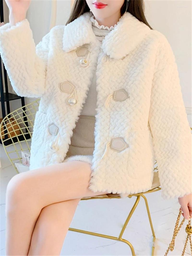 

Women' Fur SWEETXUE 2022 Winter Preppy Style Pan Peter Collar Short Coat Lamb Jacket Women' Single-Breasted Sweet Loose Warm, White