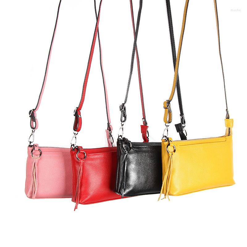 

Evening Bags 12 Colors European Full Grain Cow Leather Envelope Phone Bag Cowhides Women Messenger Travel Street Busienss Women"s, Black