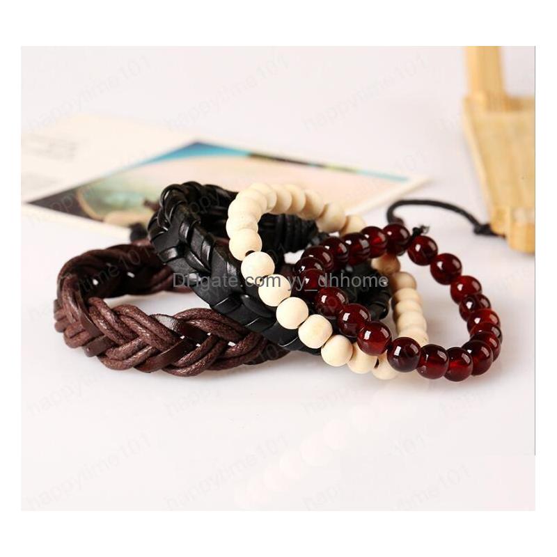

Charm Bracelets Mans Cowe Leather Bracelet Diy Hand Woven Beading Mtilayer Agate Wood Bead Combination Suit Size Adjusted 4Styles/1S Dh4M3