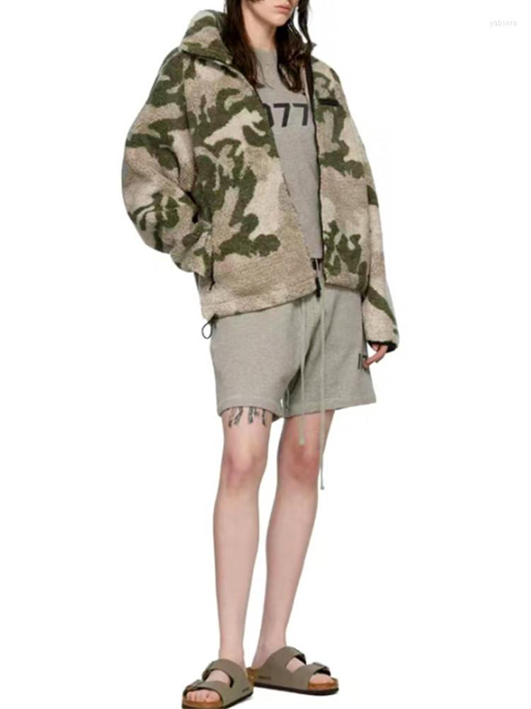 

Women' Fur 2022 Winter Fashion Women And Men Camouflage Fleece Warm Coat Unisex Loose Long Sleeve Zipper Or Stand Collar Jacket Top