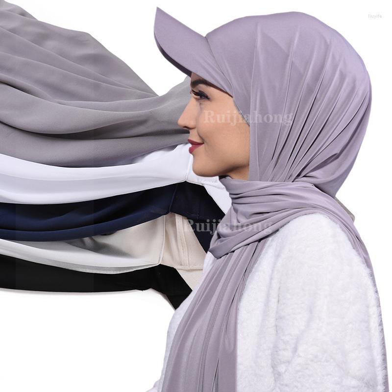 

Ball Caps Trendy Baseball Hat Cap Hijab Wear Instant Scarf Chiffon Solid Muslim Shawl And Wrap Female To Sport, Yellow
