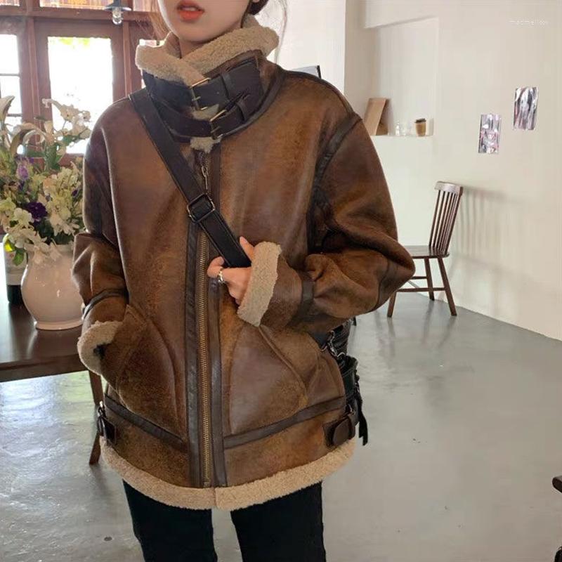 

Women's Down Women Brown Jacket Lambswool Stand Collar Warm Thicken Windproof Vintage Coat Fashion Puffer Padded Tops Outwear Winter, Black