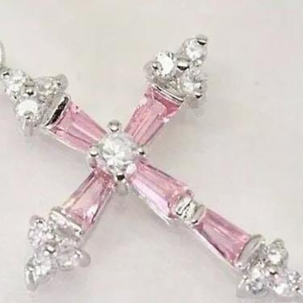 

new Stunning Jewellery Pink crystal Cross pendant Necklace
