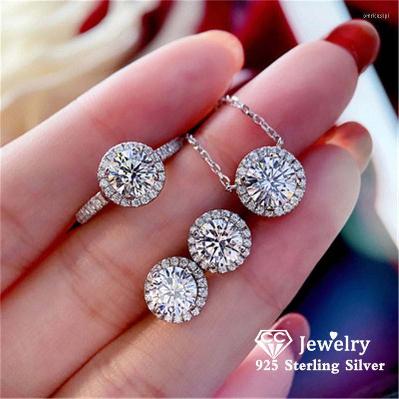 

Necklace Earrings Set Earring Ring Sets For Women Round Stone White Cubic Zircon Wedding Jewelry Beauty Accessories Gift, Picture shown