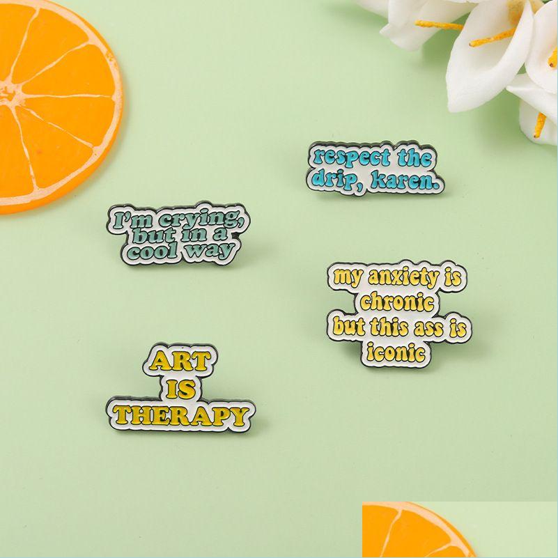 

Pins Brooches Color Letter Series Clothes Brooches Unisex Enamel Paint Words Badges Buckle For Backpack Bags Sweater Skirt Dhgarden Dhxys