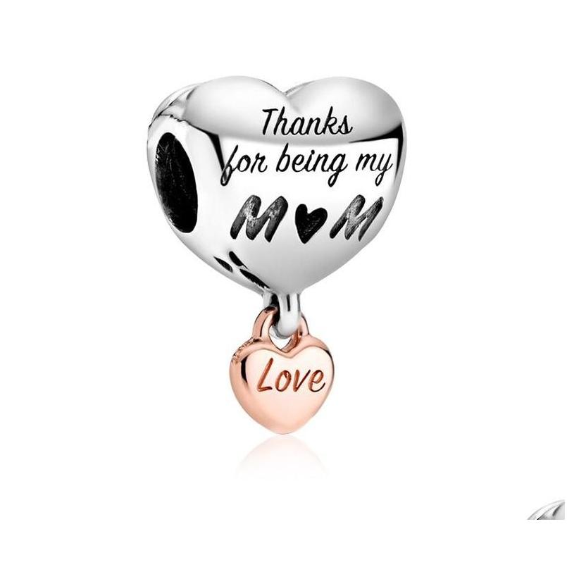 

Silver Fit Pandora Charm Bracelet Thanks For Being My Mom Heart Dangle Pendant European Sier Bead Charms Beads Diy Snake Chain Women Dh4Ez