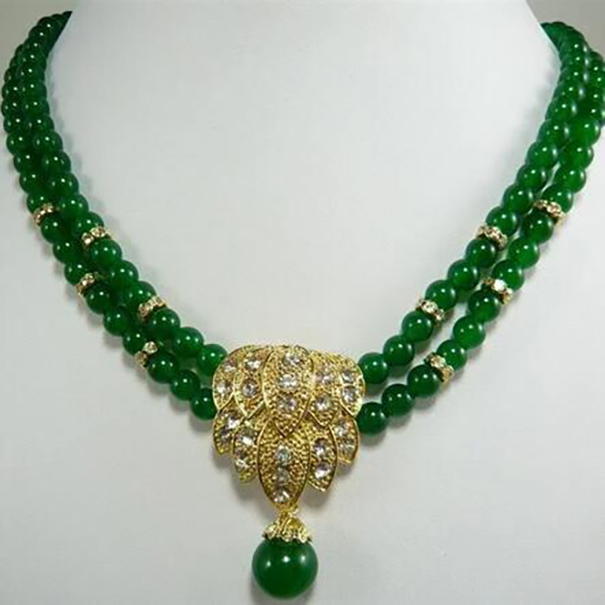 

Beautiful Jewellery 2 rows design charming green 8mm jade pendant necklace