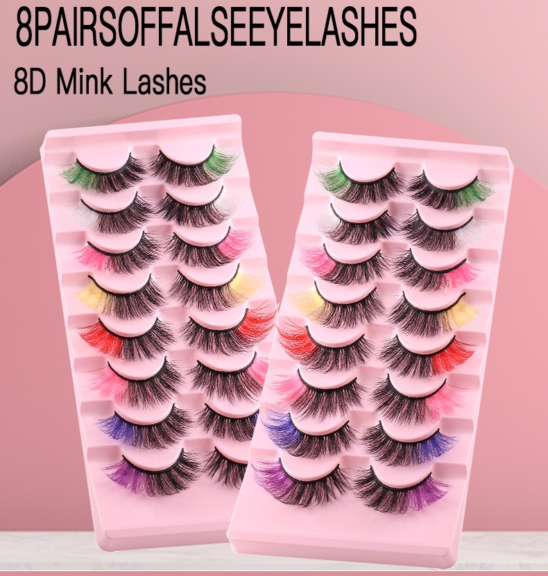 

Curled Thick Color False Eyelashes Naturally Soft & Vivid Reusable Handmade Multilayer 3D Mink Fake Lashes Colorful Full Strip Eyelash Extensions