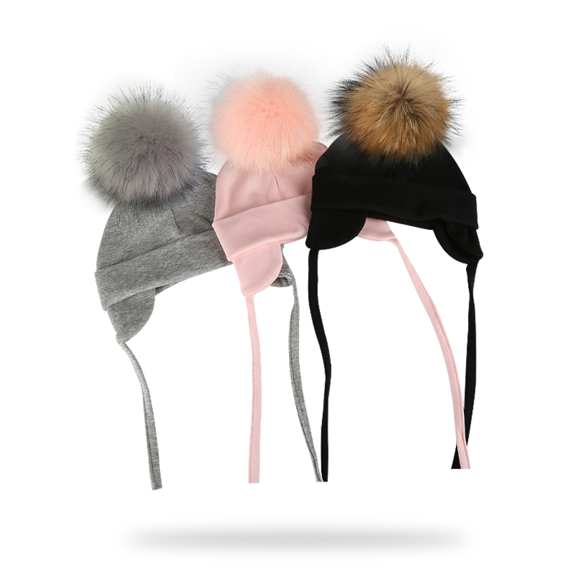 

Caps Hats Autumn Winter Boy Girl Faux Fur Pompom Cotton Earmuffs For born Toddler Baby Beaine Kids Children Bonnet 221125, Grey