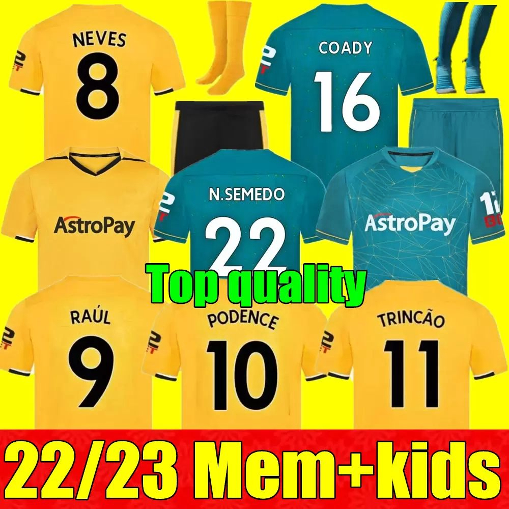 

New 22 23 Wolves Soccer Jerseys RAUL SEMEDO NETO NEVES TRINCAO 2022 2023 Wanderers J OTTO PODENCE GIBBS HEE CHAN Wolverhampton Football Shirts Men Kit 1128, 22/23 adult home