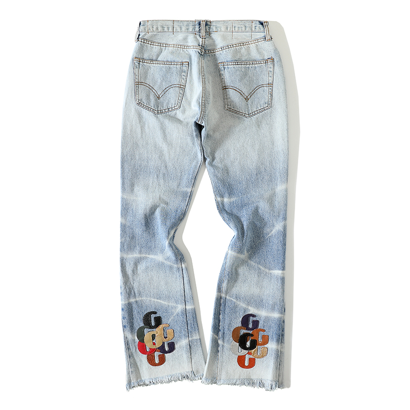 

Men Jeans and Women Leather Vintage Denim Trousers Loose Wide Leg Light Blue Pant