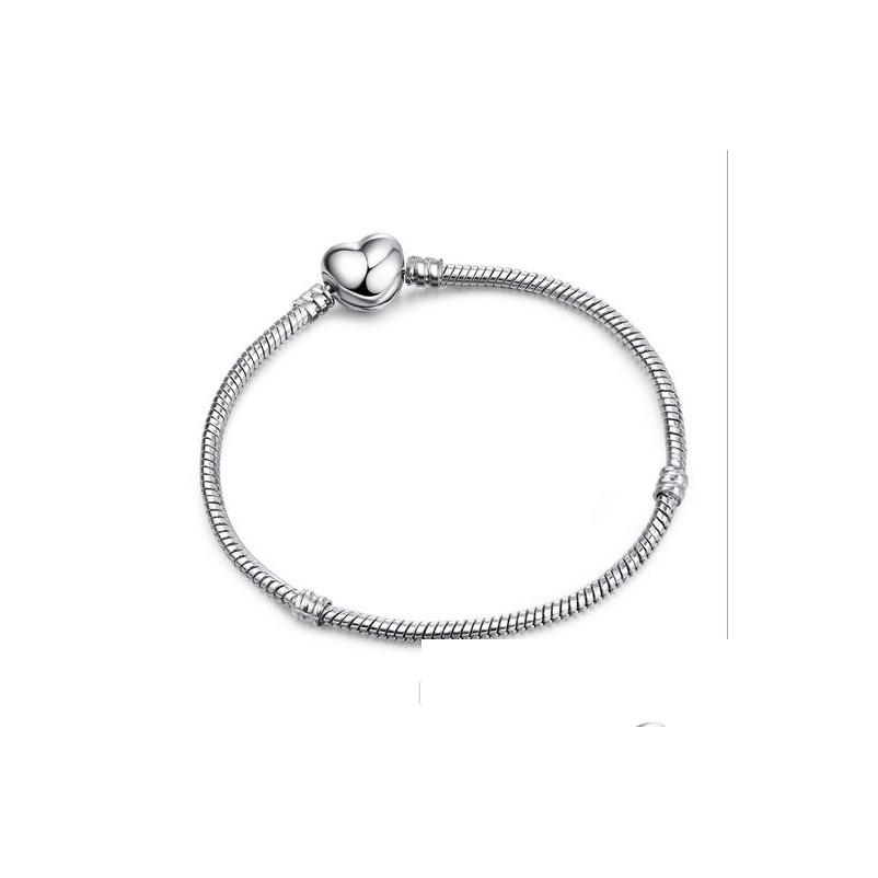 

Charm Bracelets Wholesale1721Cm Sier Plated Bracelet M Snake Chain Heart Clasp Fit European Beads For Pandora Charm Bangle Jewelry D Dhhbk