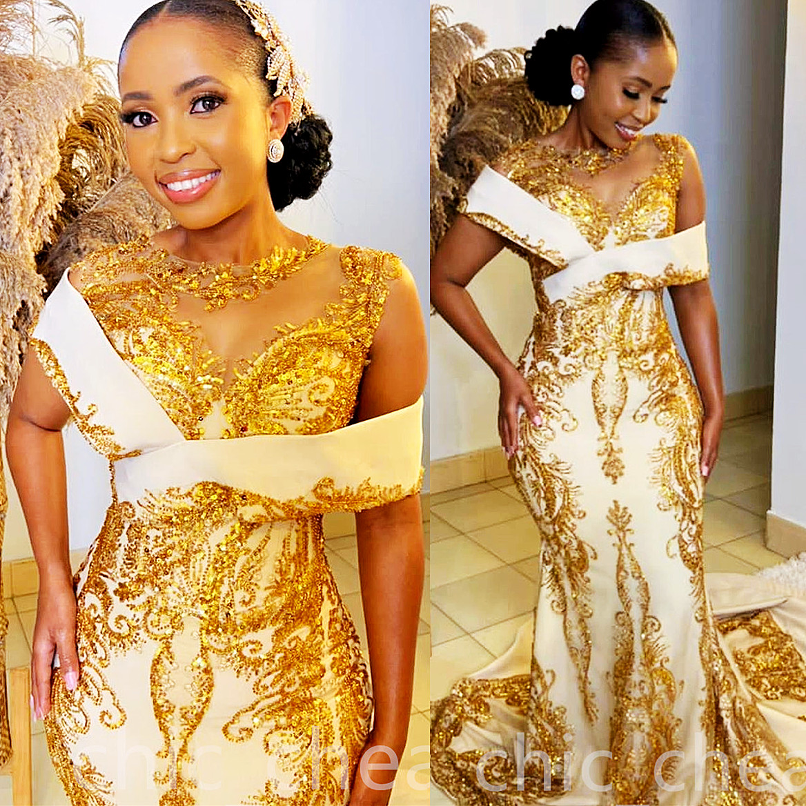 

2022 Arabic Aso Ebi Gold Mermaid Prom Dresses Sequined Lace Evening Formal Party Second Reception Birthday Engagement Gowns Dress ZJ888, Sage