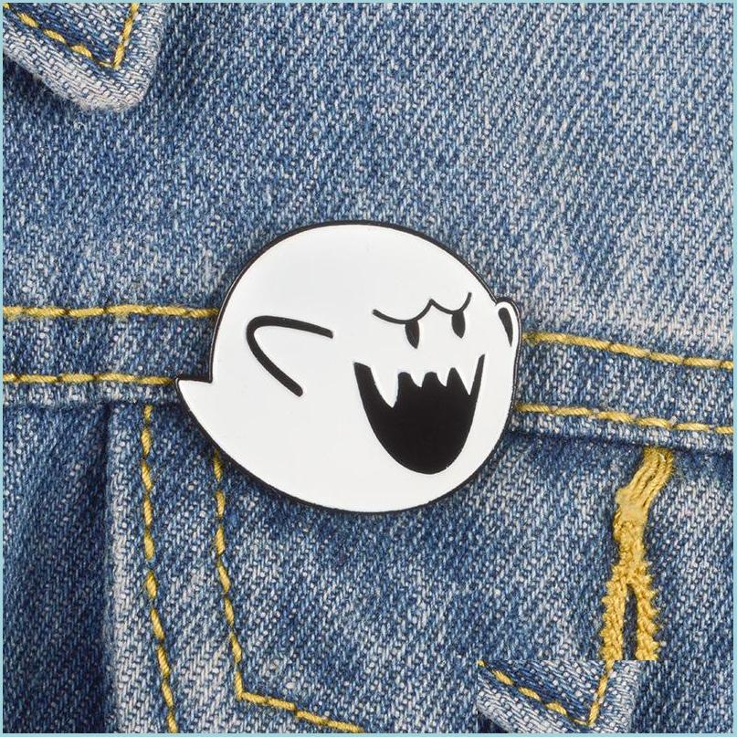 

Pins Brooches Super Pins Boo Brooches Badges Hard Enamel Backpack Bag Hat Leather Jackets Fashion Accessory White Ghost Bro Dhgarden Dh5Bx