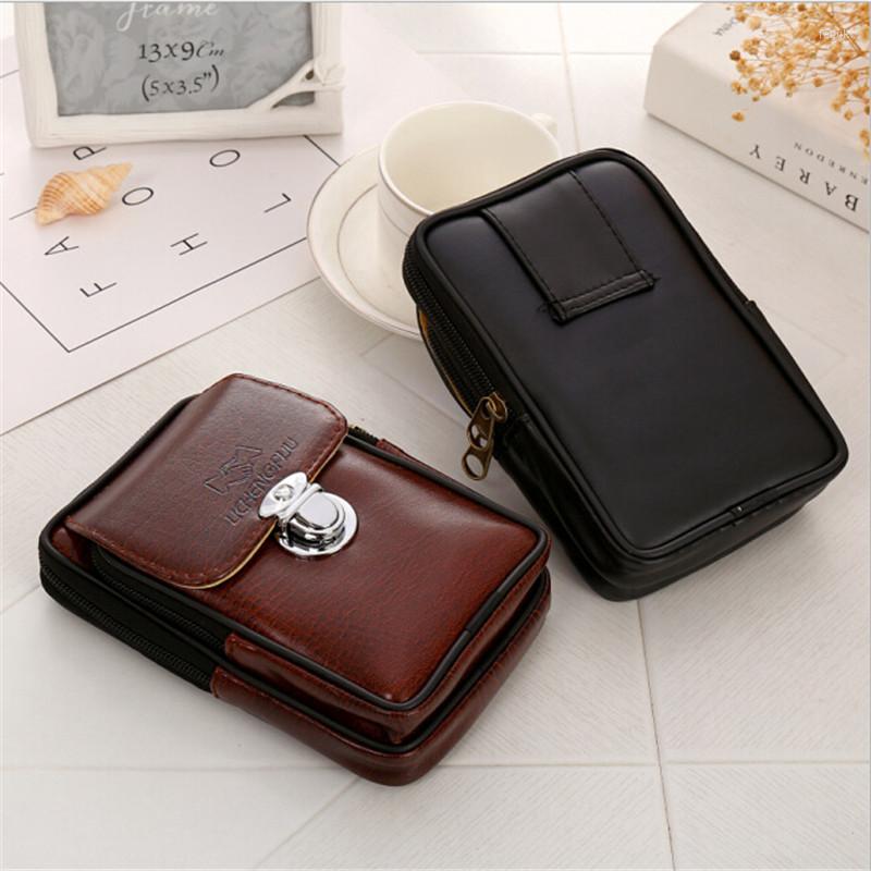 

Waist Bags 2022 PU Leather Men Packs Casual Style Mobile Phone Bag High Quality Belt Pouch For 2 Choices, Brown