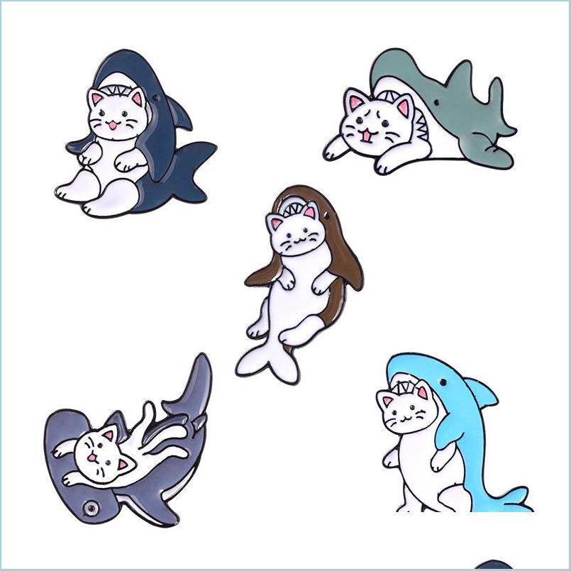 

Pins Brooches Ocean Animal Shark Eat Cat Shape Brooches Unisex Cartoon Alloy Enamel Lapel Pins Children Cute Eating Schoolb Dhgarden Dhl1G