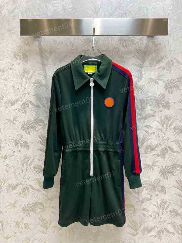 

Womens Designer Jumpsuits 22ss G..ci Red And Green Webbing Panel Lapel Long Sleeve Jumpsuits Women' Luxury High Quality Casual Jumpsuit 0912