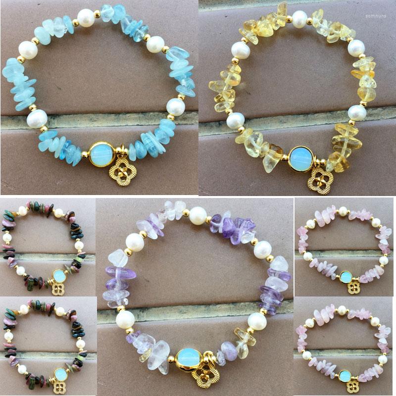 

Strand Fashion Jewelry Beautiful Crystal Tourmaline Chips Elastic Bracelet WFH812