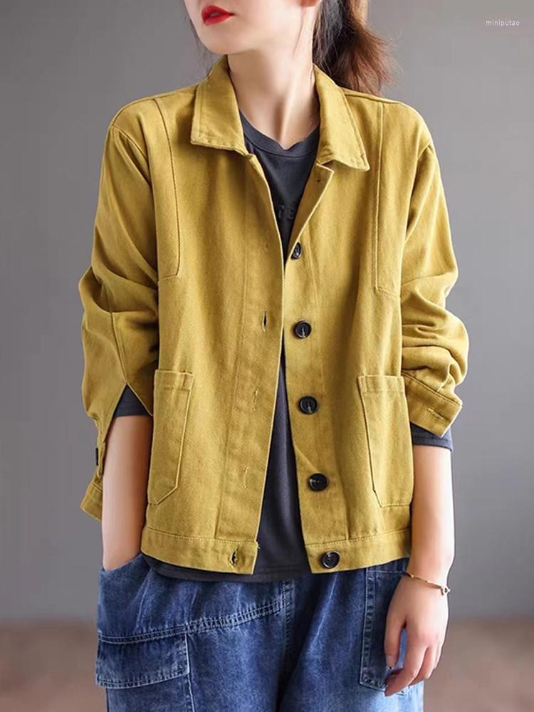 

Women's Jackets Cotton Women Casual Short Arrival 2022 Autumn Korean Style Solid Color All-match Female Outerwear Coats B2149, Yellow