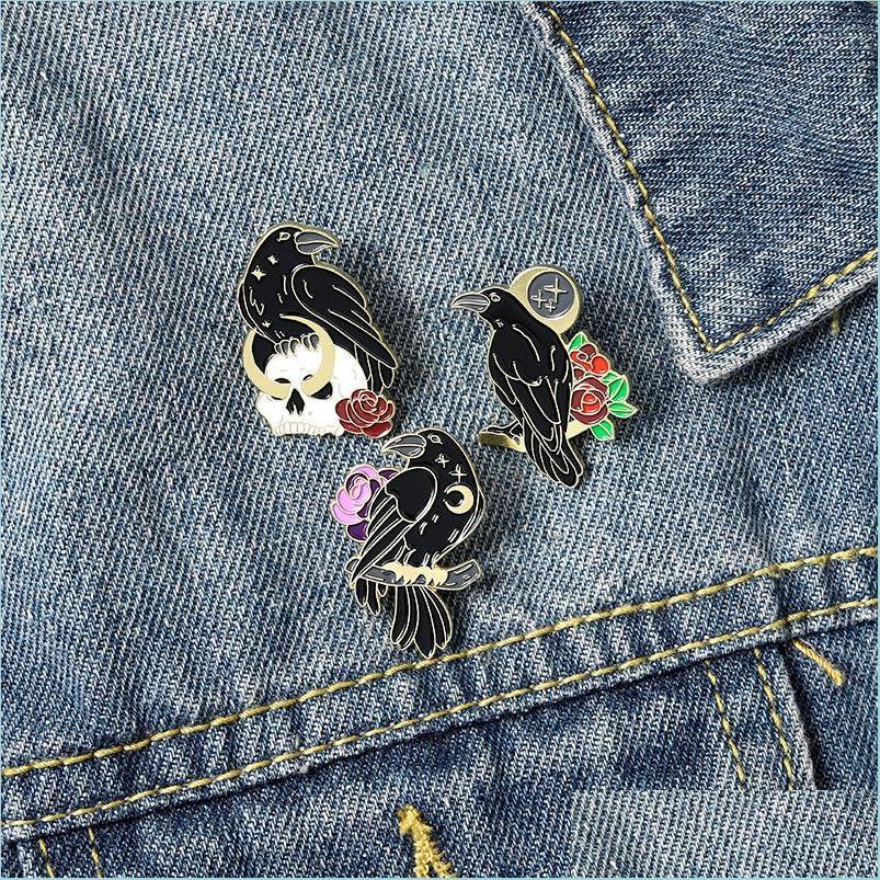 

Pins Brooches Enamel Brooch Pins Magic Fantasy Witch Crow Colors Moon Flowers Skeleton Brooches For Party Gift Lapel Pin Cl Dhgarden Dh9Fn