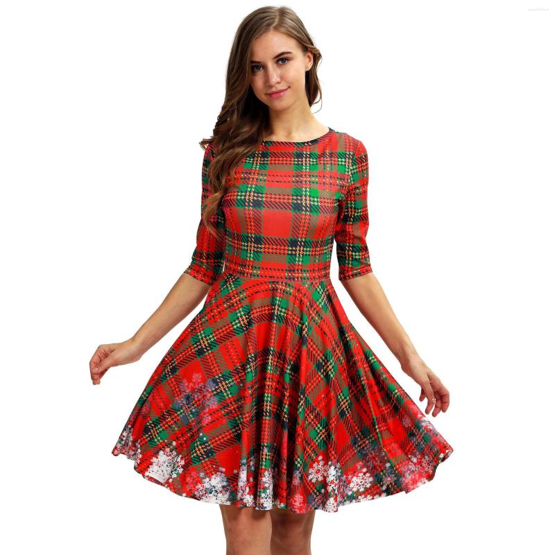 

Casual Dresses Modlily.com Christmas Holiday Plaid Print Round Collar Short Sleeve Mini Dress Snow Punk Rave Undefined, Bge013