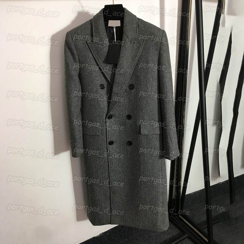 

Luxury Women Wool Blazer Coat Gray Long Suit Slim Double Breasted Vintage Brown Tweed Blazers, Gray with label #20227172
