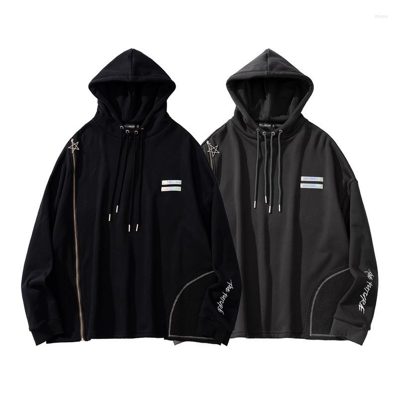 

Men's Hoodies 2022 Autumn And Winter Man's Solid Color Embroidery Zipper Hooded High Street Casual Hip Hop Personality Sweatshirt, Black