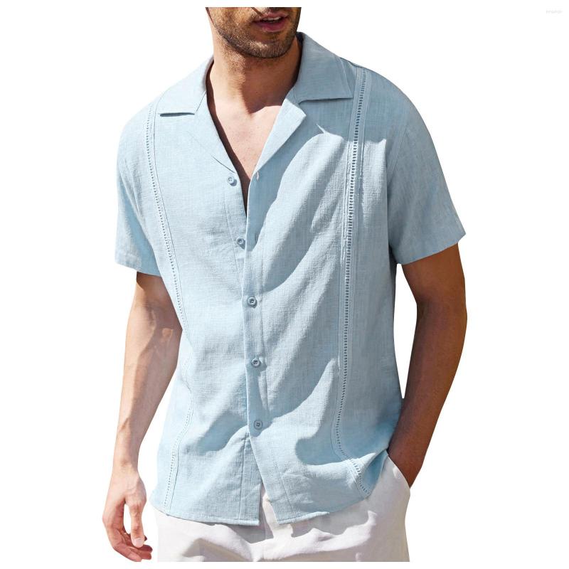 

Men' Casual Shirts 2022 Selling Men' Linen Shirt Cuba Guayabela Short Sleeve Beach, Black