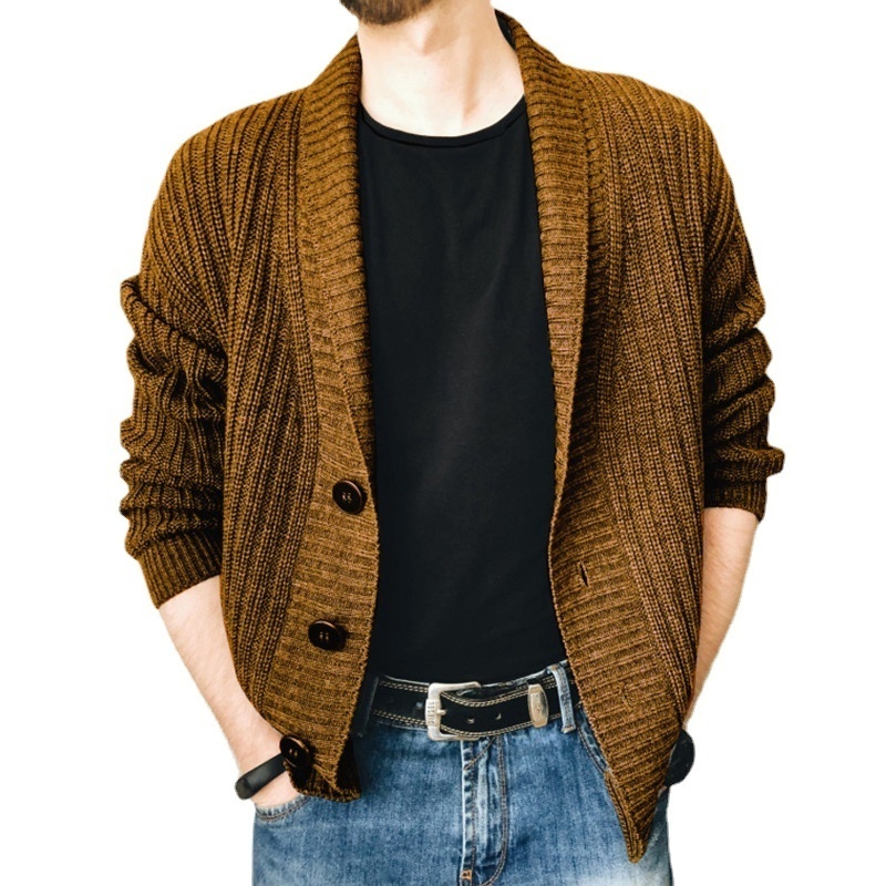 

Men's Sweaters Men's Spring and Autumn Casual Cardigan Sweater Knitted Jacket Slim Fit Lapel Comfortable 7 Colors Optional Everyday Men's Wear 221128, Khaki