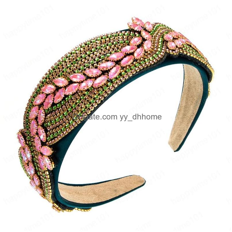 

Headbands Gorgeous Fl Color Rhinestone Headband Vintage Diamond Crystal Beaded Widebrimmed Hairband Girl Party Bezel Drop Delivery J Dhh8S