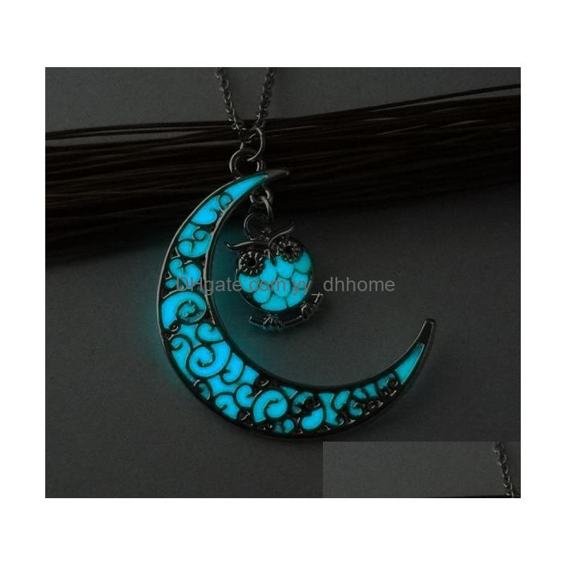 

Pendant Necklaces Moon Owl Glowing Pendant Necklace Cute Gem Charm Jewelry Sier Plated Women Fashion Luminous Gifts Drop Delivery Ne Dhlga