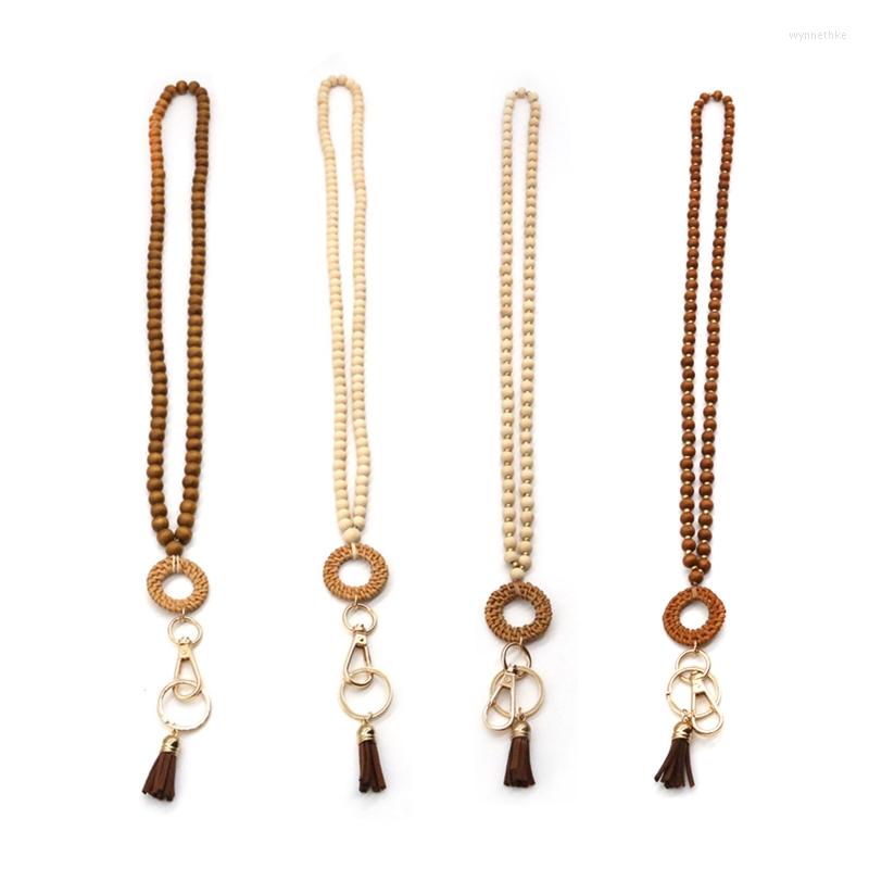 

Keychains Handmade Wood Bead Tasasel Keychain Hanging Pendant Handbag Shoulder Bag Decor