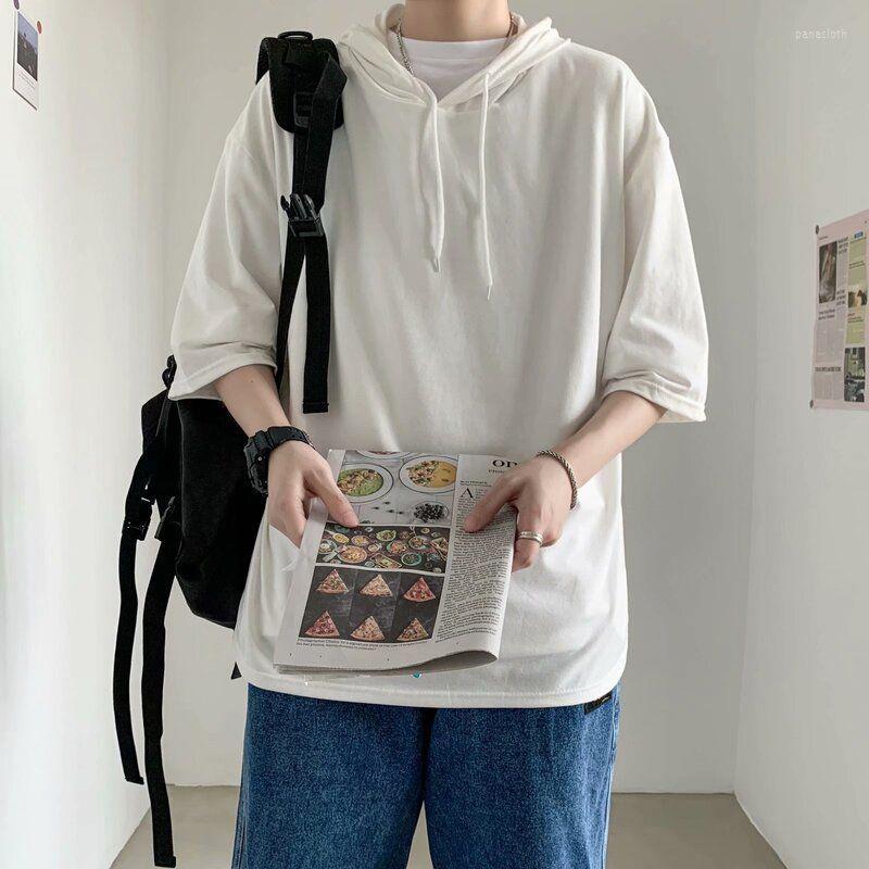 

Men's Hoodies Summer Short Sleeve Hooded Men Sweatshirt Cool Student Fashion All-match Harajuku Oversized T Shirt Hip Hop Top Black Grey