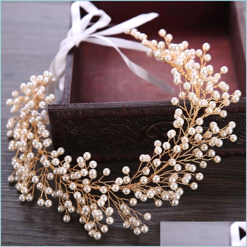 

Wedding Hair Jewelry Gold Color Pearls Wedding Hair Jewelry Headband Headpiece Kids Tiara Bride Coroa Noiva Head Accessories Dhgarden Dhyem
