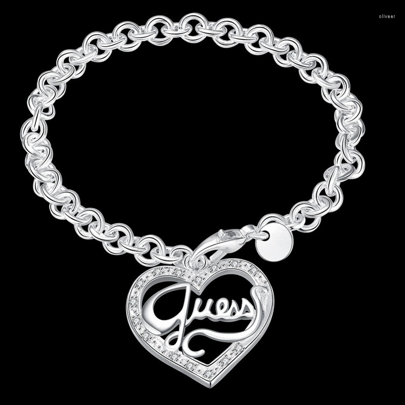 

Link Bracelets Fashion Valentine's Day Gift 925 Silver Color Brand Hollow Out Heart Charms Bracelet For Women Jewelry Wholesale