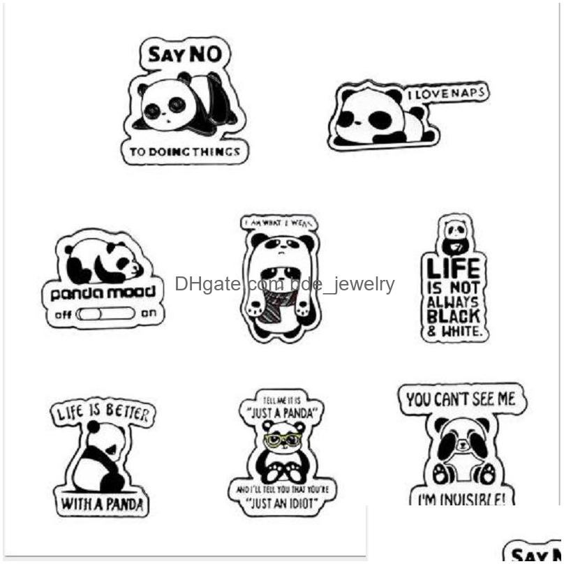 

Pins Brooches Japan Style Cartoon Panda Brooches Set Funny Talk Letter 8Pcs/Set Paint Enamel Pins Alloy Brooch For Boys Girls Denim Dh9B4