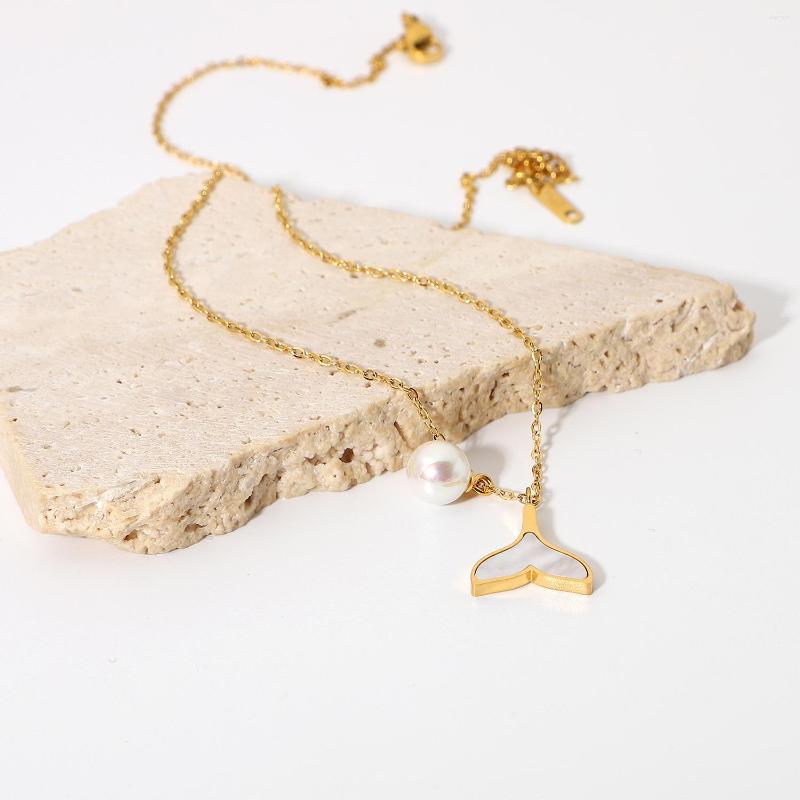 

Pendant Necklaces Tarnish Free Stainless Steel Shell Mermaid Tail Pearl Necklace For Women Girls Choker Jewelry Gifts