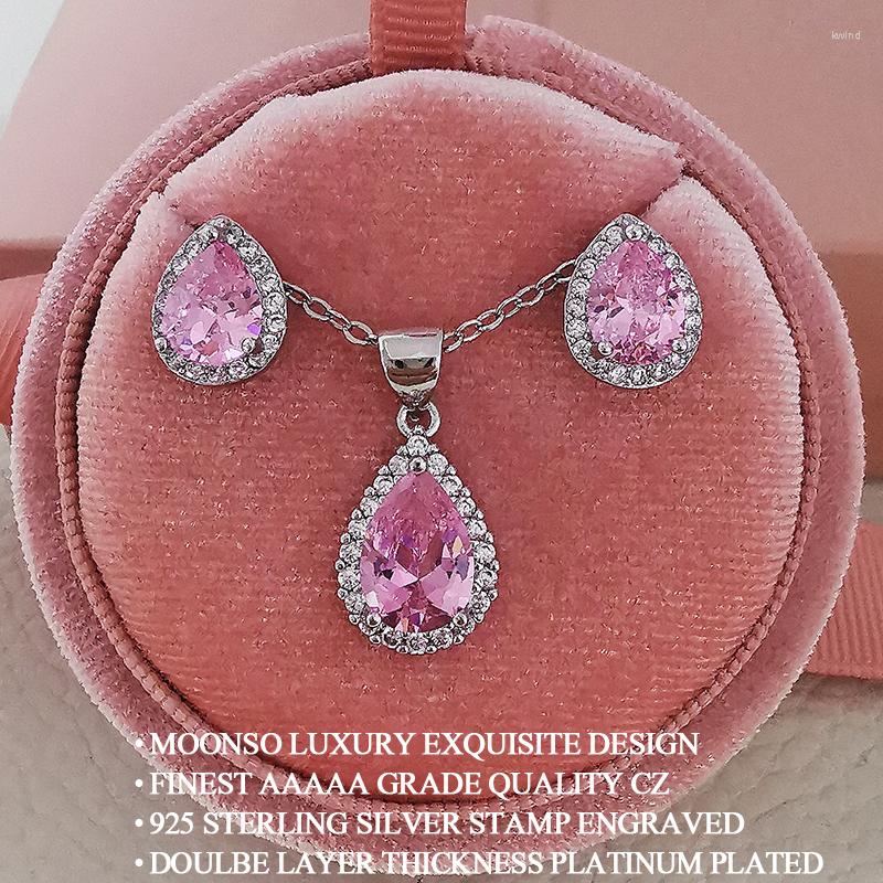 

Necklace Earrings Set 2pcs Pack Valentine's Day Pink Silver Color Pear Jewelry For Women Bride Lapis Gift Item Designer J6233, Picture shown