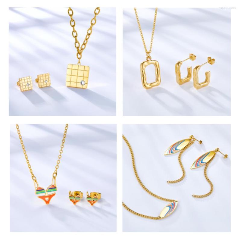 

Necklace Earrings Set Fashion Round Korean Style Stainless Steel Jewelry For Women Items Gifts 2022 Trend, Picture shown