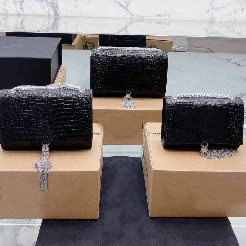 

Tassel Crossbody Bag Chain Handbag Flap Shoulder Purse Alligator Design Leather Kate Messenger Bags Fashion Letter Gold Silver Hardware Inside Pocket Three Size, 4(gold letter)