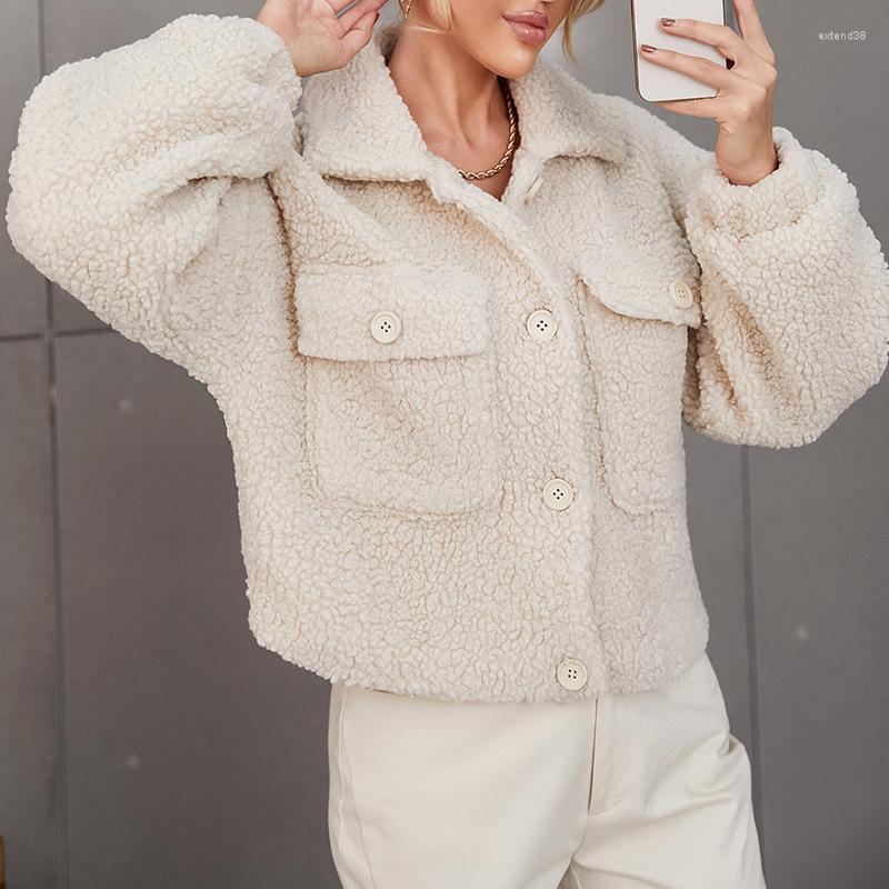 

Women's Fur Plush Fried Street Coat Women's Autumn And Winter 2022 Lambswool Short, Rice white