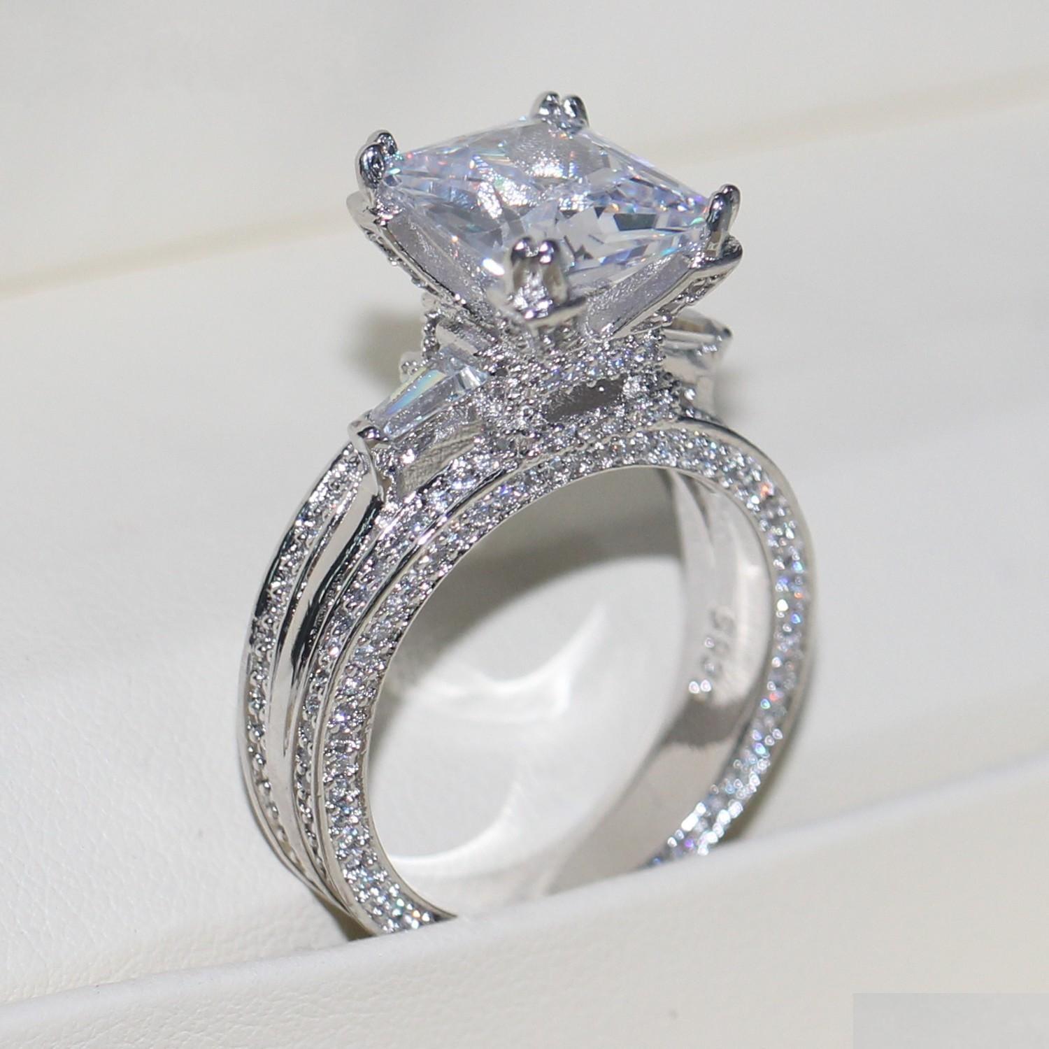 

Wedding Rings Vecalon Women Big Jewelry Ring Princess Cut 10Ct Diamond Stone 300Pcs Cz 925 Sterling Sier Engagement Wedding Gift Dro Dhhg1