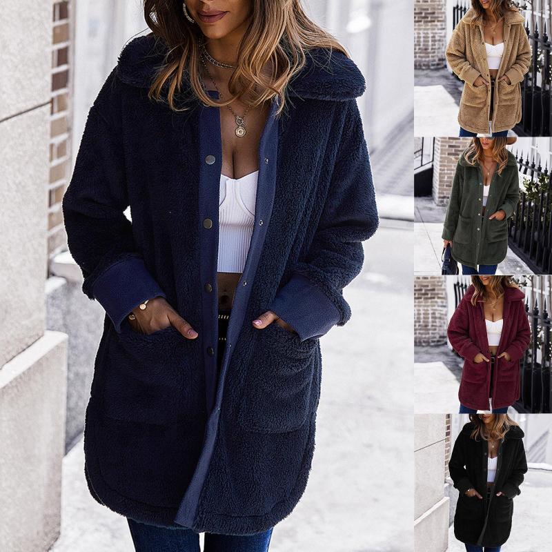 

Women' Fur Women' Fleece Long Coat Women Casual Lapel Plush Solid Jackets Faux Coats Ladies Streetwear Autumn Winter Outwear, Khaki