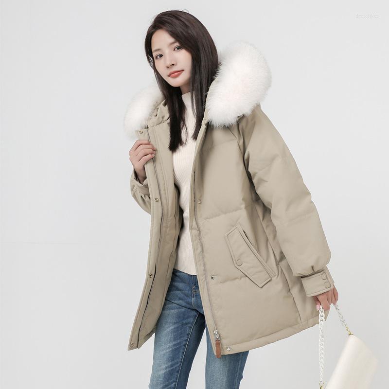 

Women's Down Women Apricot Jacket Hooded Fur Collar Fashion Duck Waterproof Thicken Warm Feather Female Puffer Winter Outwear Tops, Black