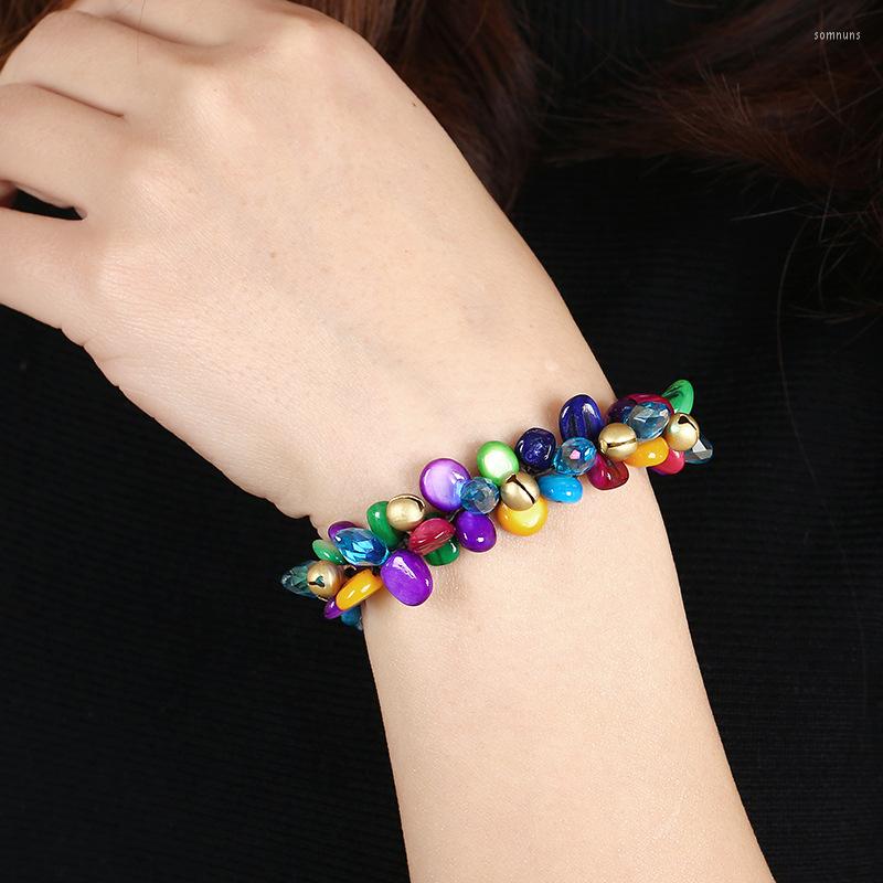 

Charm Bracelets Bohemia All-match Creative Color Shells Hand-chains For Womens Hand-knit Crystal Copper Bell Bracelet Beach Bangle Hand