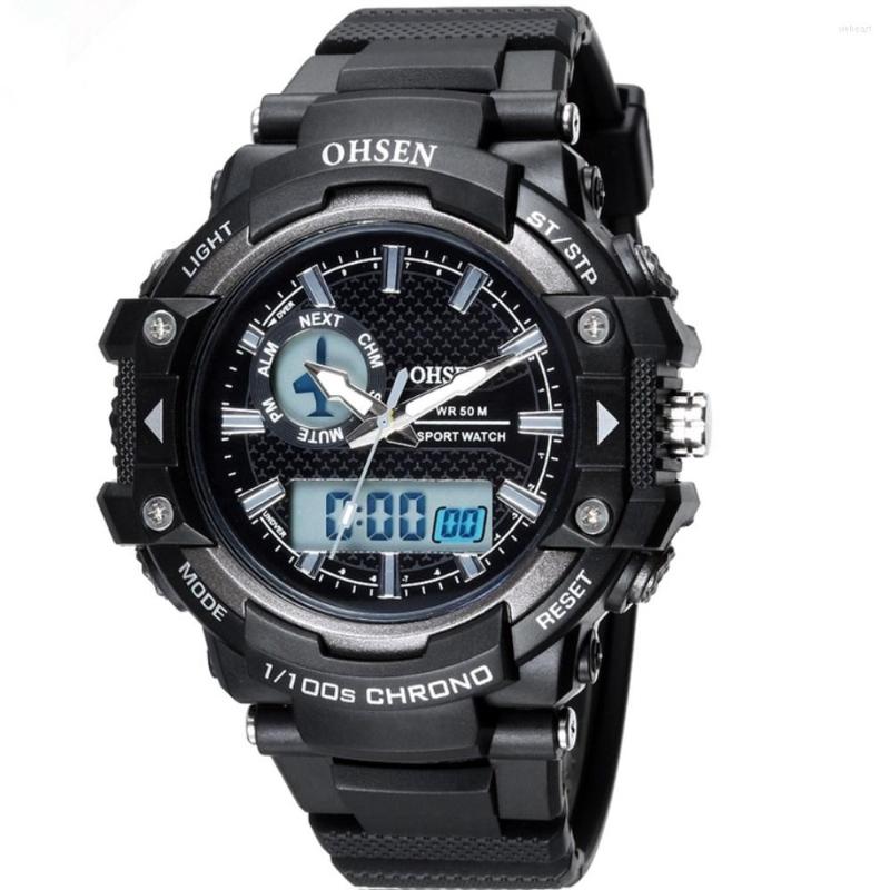 

Wristwatches OHSEN Fashion Dial Outdoor Sports Watches Men Electronic Quartz Digital Watch 50M Waterproof Clock Wristwatch Relogio Masculino, Silver