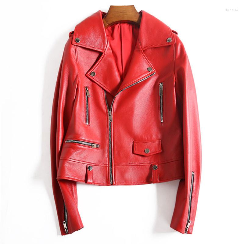 

Women' Leather Genuine Jacket Women Natural Real Sheepskin Ladies Coat 2022 Autumn Winter Red Black Slim Soft Outwear Female Size XXXL