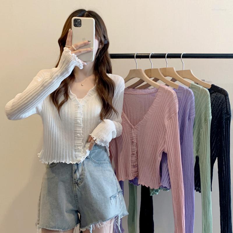 

Women's Sweaters V-Neck Long Sleeve Knitted Cardigan Women's Summer Thin Style With Air Conditioning Shirt Design Sense Of Niche Gentle, White